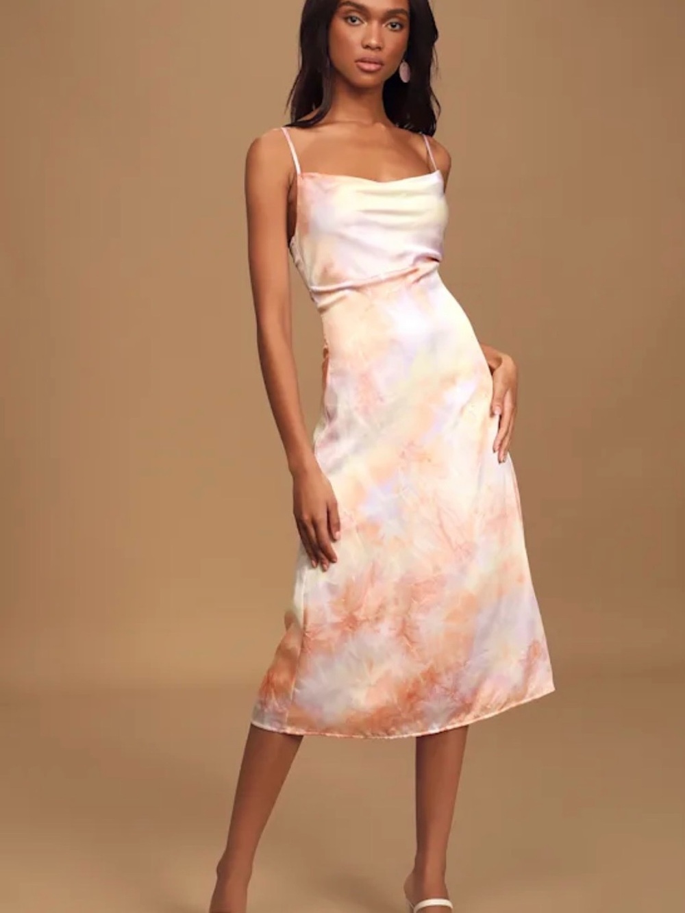 Tranquil State Purple Multi Tie-Dye Satin Midi Slip Dress